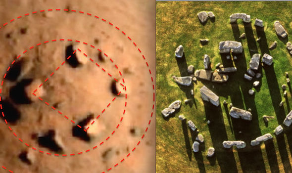 MARS-HENGE: 'antiguo círculo de piedra extraterrestre encontrado en Red Planet Cazadores de ovnis afirman haber hecho el descubrimiento más importante hasta ahora en Marte después de encontrar una "versión de Stonehenge" en el Planeta Rojo.