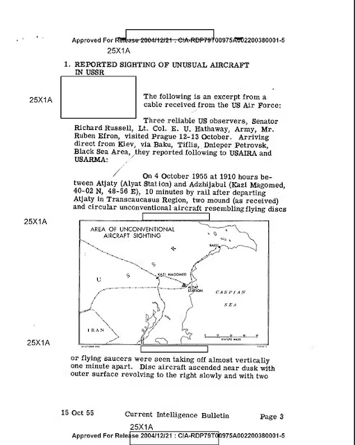 %name Documentos de inteligencia recientemente desclasificados revelan cómo los funcionarios de la CIA vieron dos OVNIs discos voladores en la Unión Soviética durante la Guerra Fría