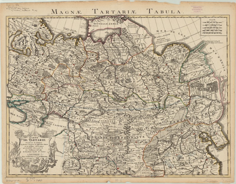 Antiguo mapa de Tartaria. G. de L'Isle - Covens & Mortier, 1730. ¿Una exageración de la época Muchos estudiosos así lo piensan