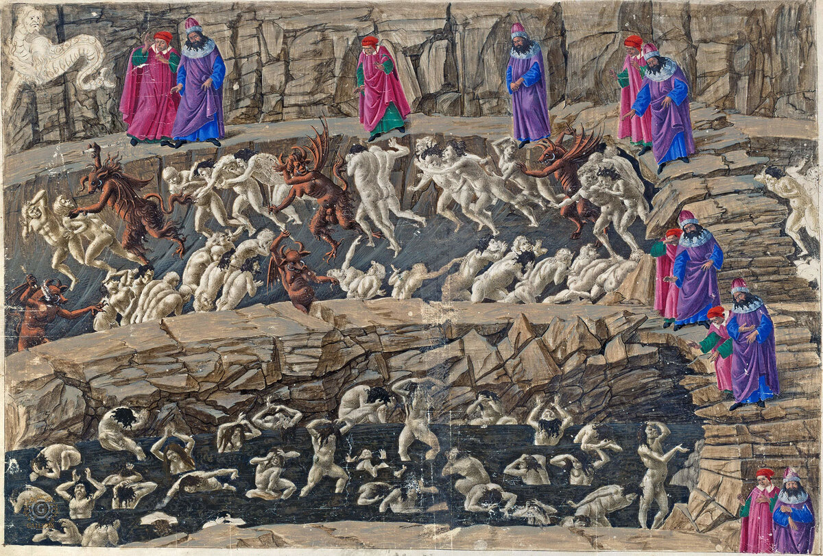 S. Botticelli. Círculos del infierno.